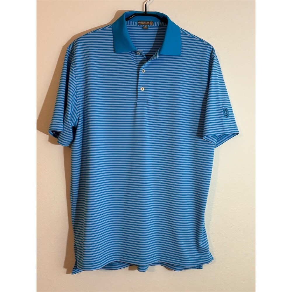 Peter Millar Summer Comfort Polo Shirt Men's M Blue Striped Golf Short